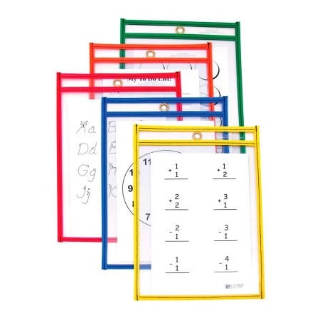C-Line Products Reusable Dry Erase Pockets, Assorted Primary Colors, 6 X 9, 10/PK